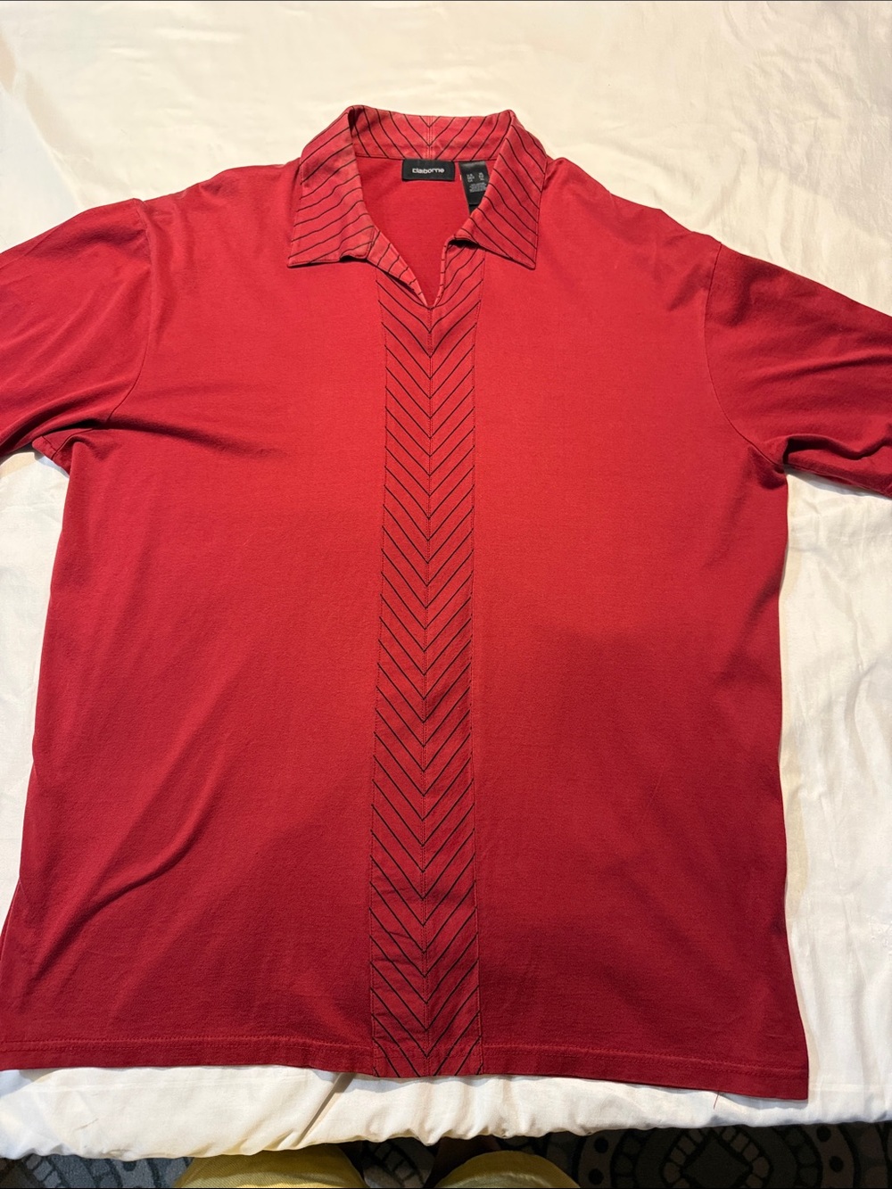 Claiborne Men’s Red Polo with Chevron Center Panel